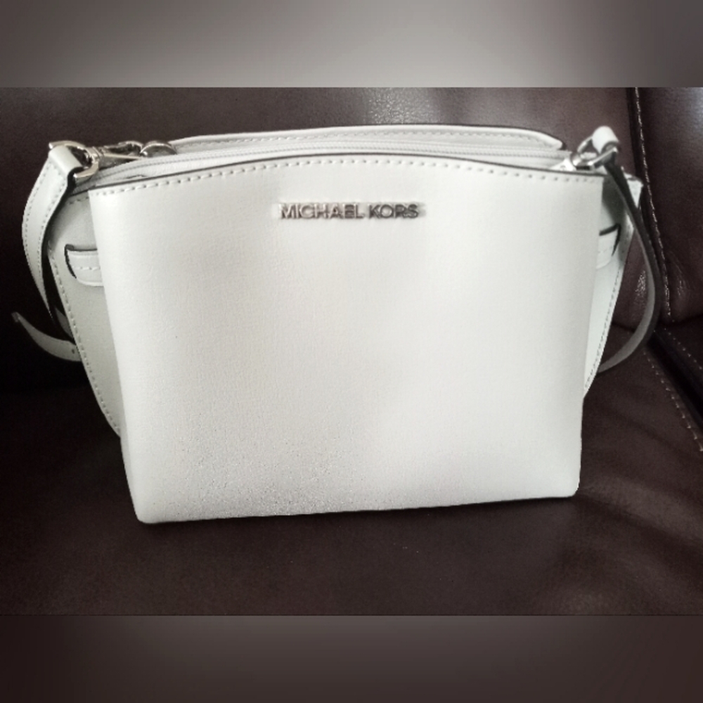 Michael Kors Rochelle Mini Messenger Bag. Aluminum Color.